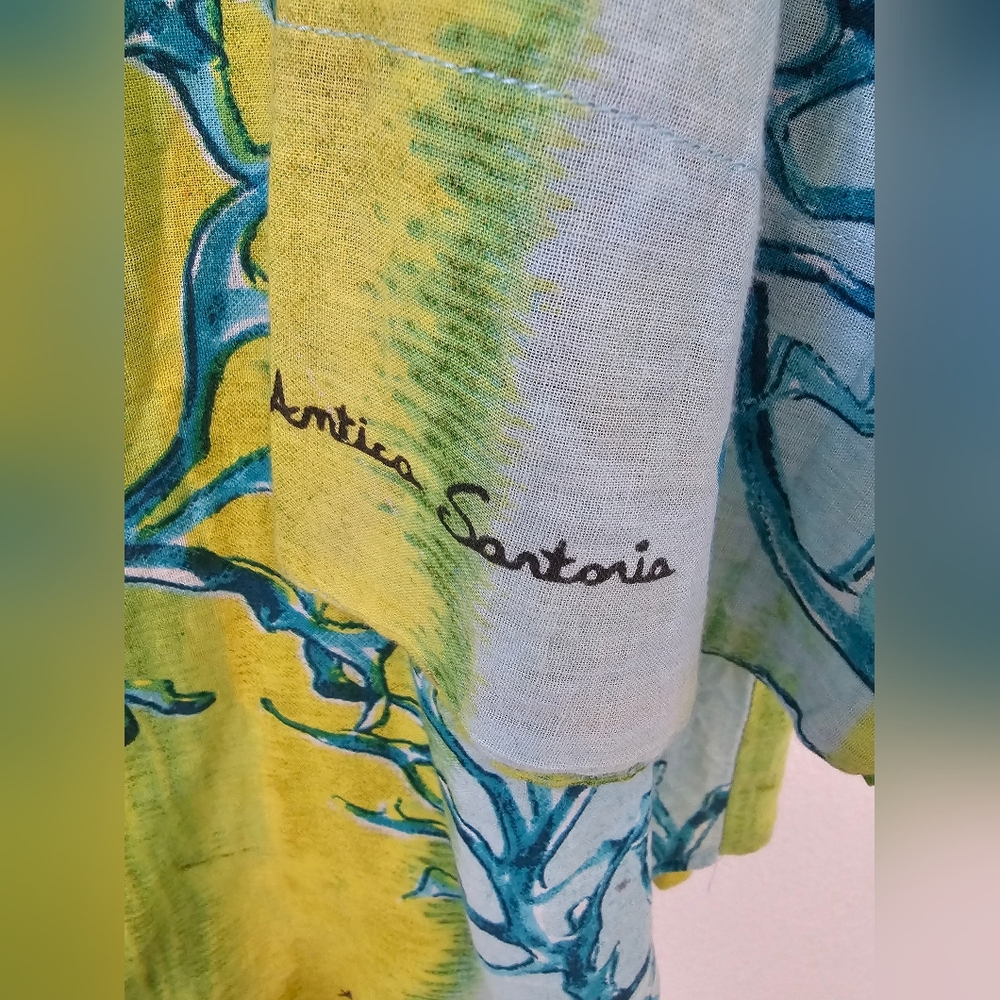 Antica Sartoria by Giacomo Cinque Tunic Shirt L Large Green Blue Coral Print - Picture 11 of 12